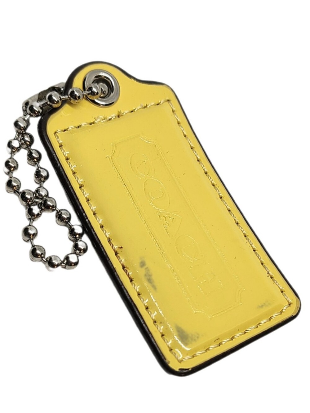 💛 2.5" Coach Y2K Sunflower Yellow Patent Leather Hangtag Bag Fob Charm Keychain